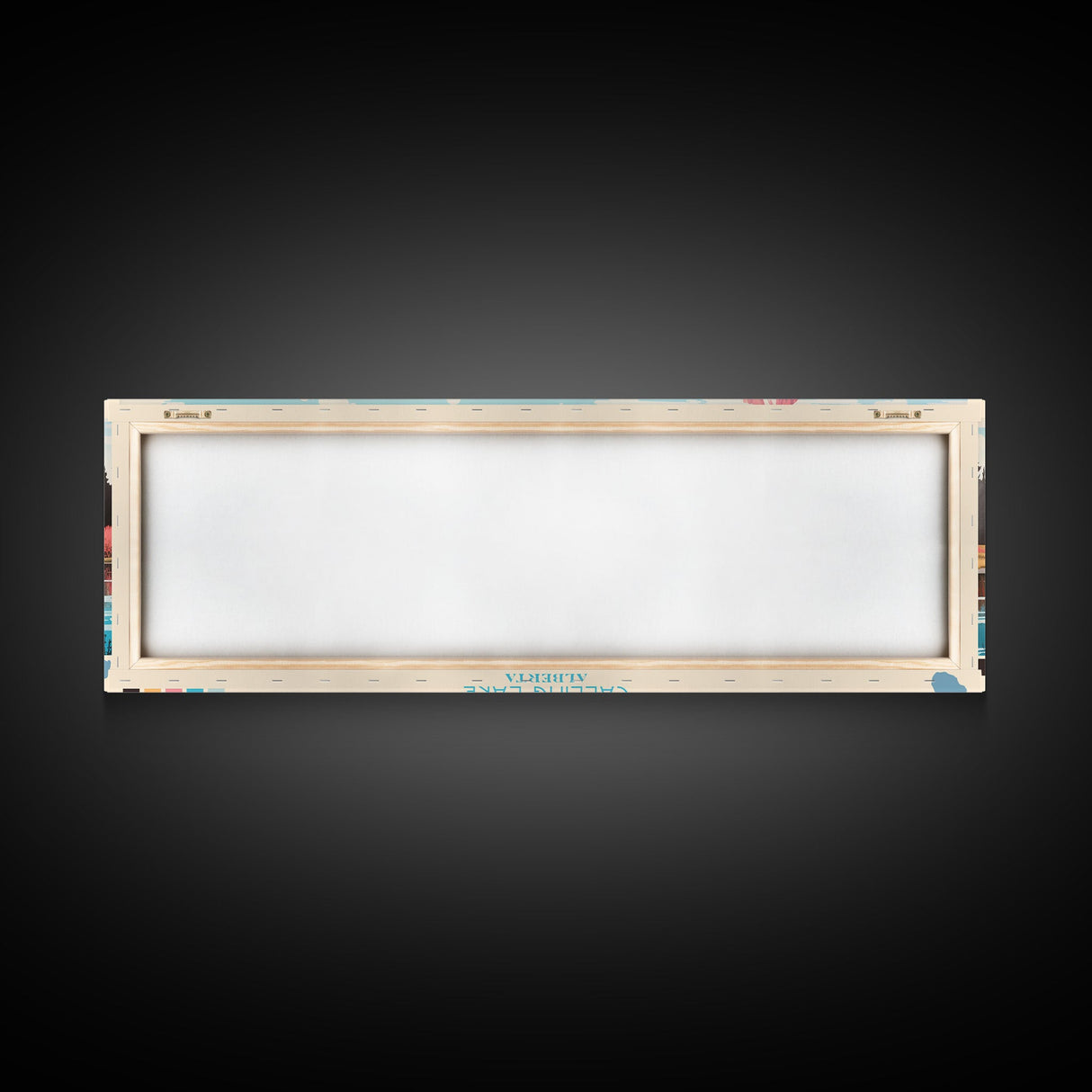 Calling Lake Alberta Framed Canvas Print, Midcentury Modern Panoramic Wall Art, Living Room Decor, Pop Art, Travel Poster Art, Scenic Nature Painting