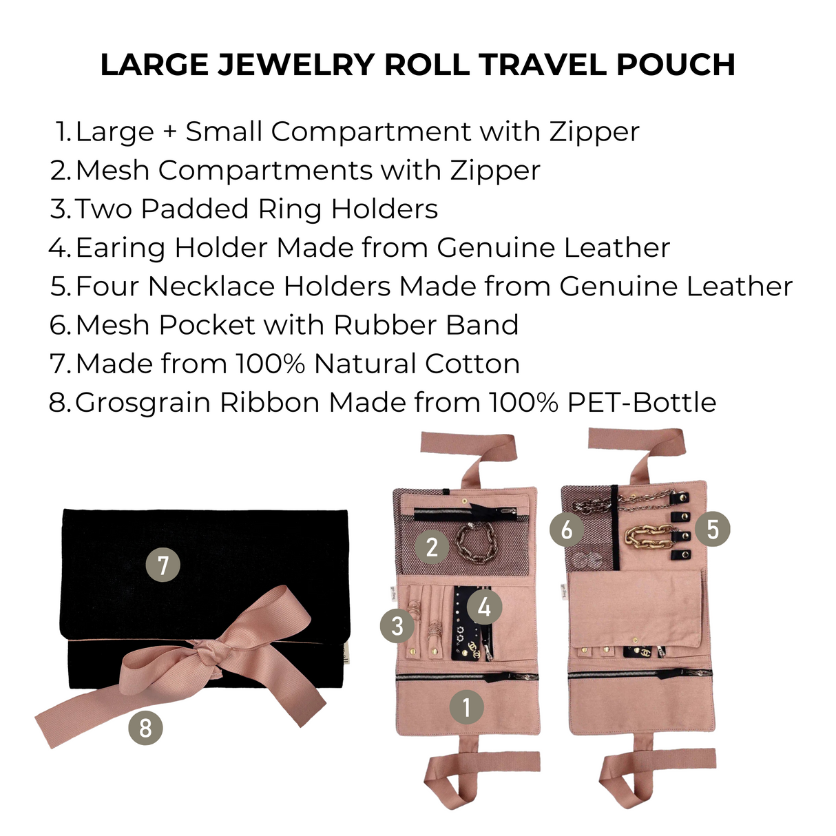 大人気 Bag all ♦ Large Jewelry Roll Pouch Black Large Jewelry Roll, Travel Pouch, Black – Traveling Bags