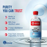 Resway CPAP Distilled Water 12 oz (355 mL) bottle with text reading Purity You Can Trust — made in the USA, BPA-free, 7-step distillation process, free from minerals, impurities, and toxins.