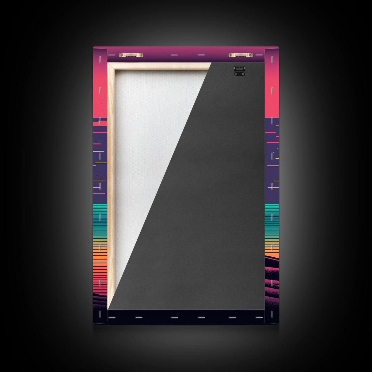 Synthwave Sunset, Retro Office Art, 80s Vibes, Framed Canvas Print, Framed Art, Trendy Wall Hanging