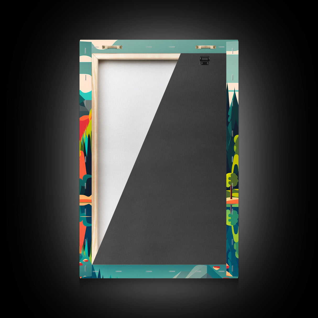 Retro Midcentury Style Wall Art, Framed Canvas Print, Colorful Wall Art, Mountain Landscape, Office Decor, Low Res Art