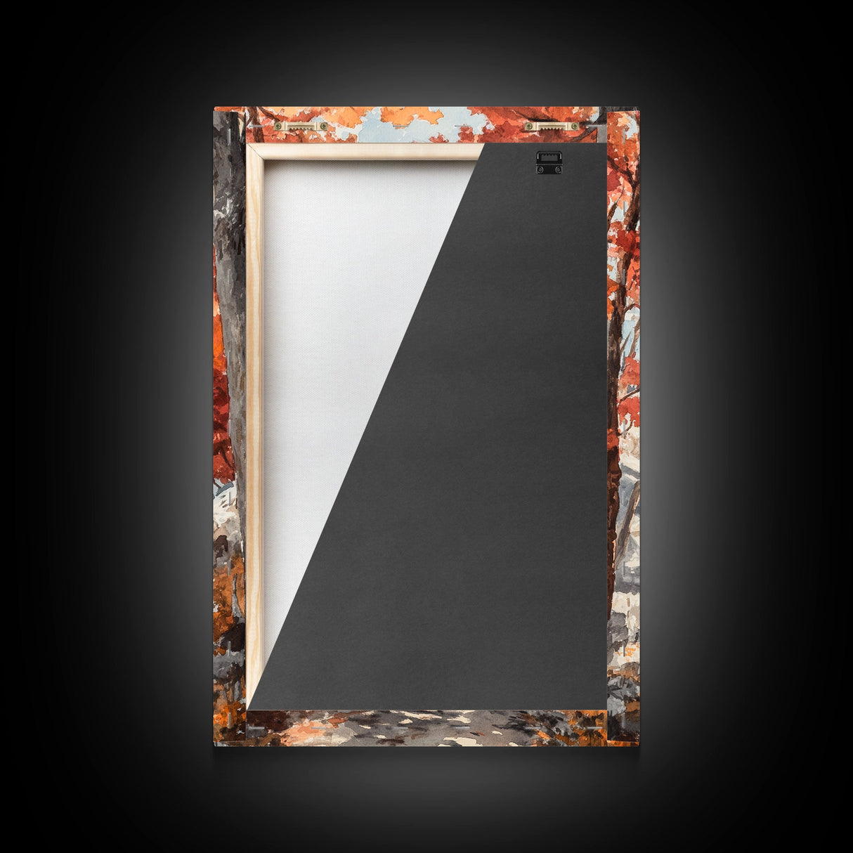 Cowboy riding through autumn forest, Framed Canvas Print, fall landscape wall art, western style decor for cozy homes, perfect gift idea