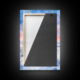 Cowboy riding through snowy sunset, Framed Canvas Print, winter landscape wall art, western decor for above sofa, rustic holiday decor