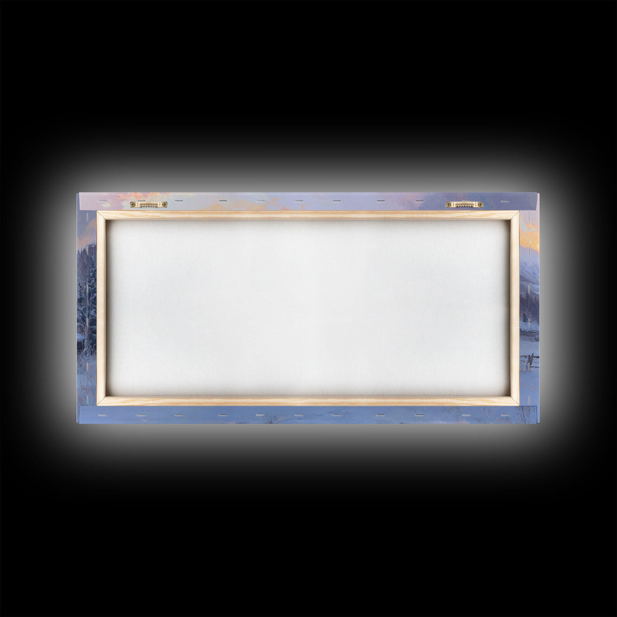 Cozy Snowy Log Cabin Tall Art Framed Canvas Print Winter Home Decor With Warm Fireplace And Horse Rider Under A Beautiful Sunset Scene