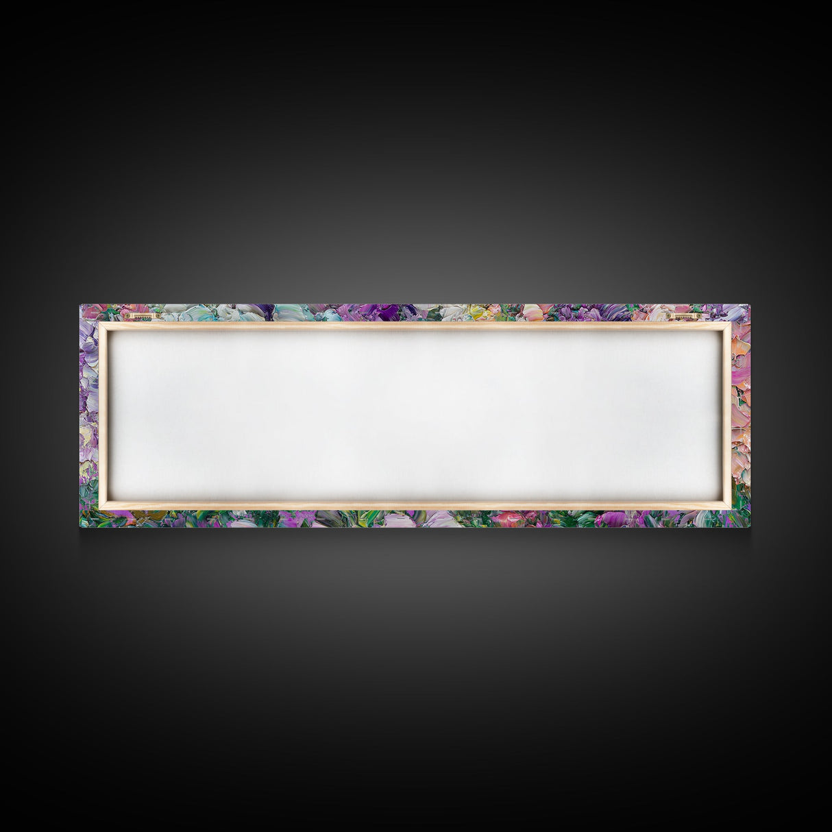 White, Pink and Purple Wild Flowers, Framed Canvas Print, Floral Oil Painting, Abstract Flower Painting, Panoramic Oversized Wall Art