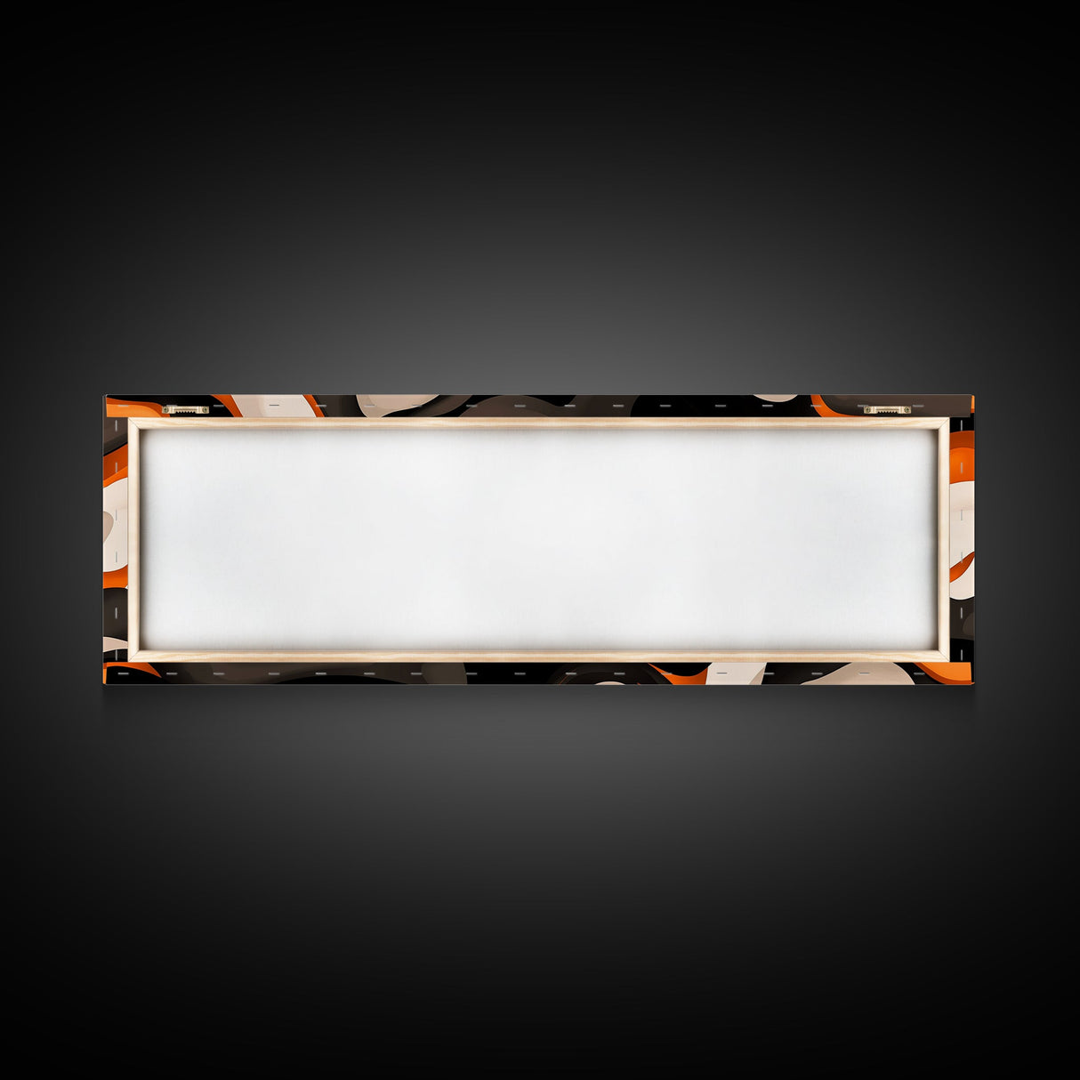 Retro Abstract Art, Framed Canvas Print, Orange, Black and White Wall Art, Oversized Extra Wide Wall Art
