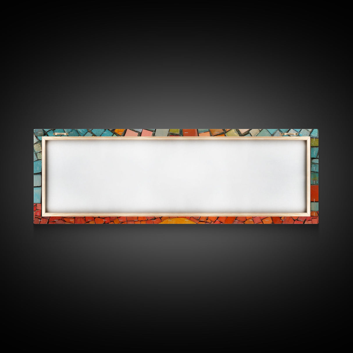 Wood Framed Mid Century Modern Wall Art - Sunset Mosaic Tiles Print - Horizontal Modern Wall Art - Panoramic Above Bed Decor - Boho Wall Art