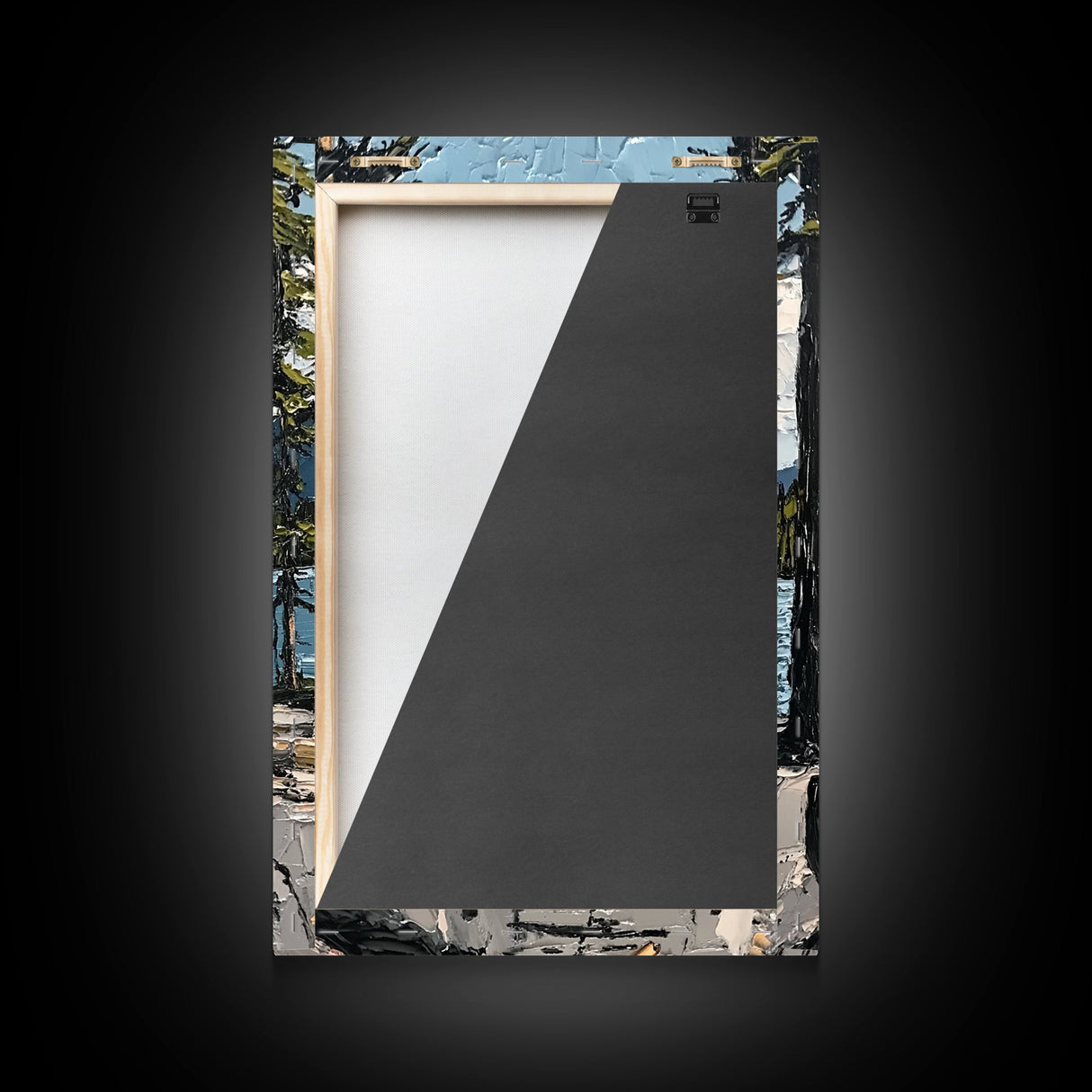 Canoe in the Mountains Framed Canvas Print, Abstract Pacific Northwest Oil Painting Print, Oregon or Washington Wall Art