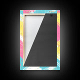 Brush Strokes On Canvas Print, Wood Framed Wall Art, Preppy Dorm Room Decor, Pink Turquoise and Yellow on White Background Wall Art