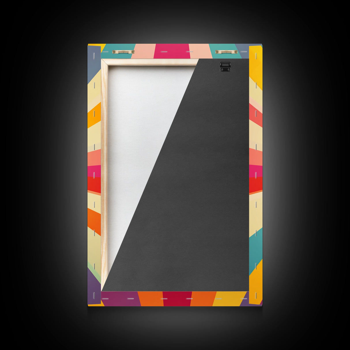 Sea Green, Golden Yellow and Deep Rose MCM Style Wall Art, Framed Canvas Print, Retro Style Colorful Home Decor