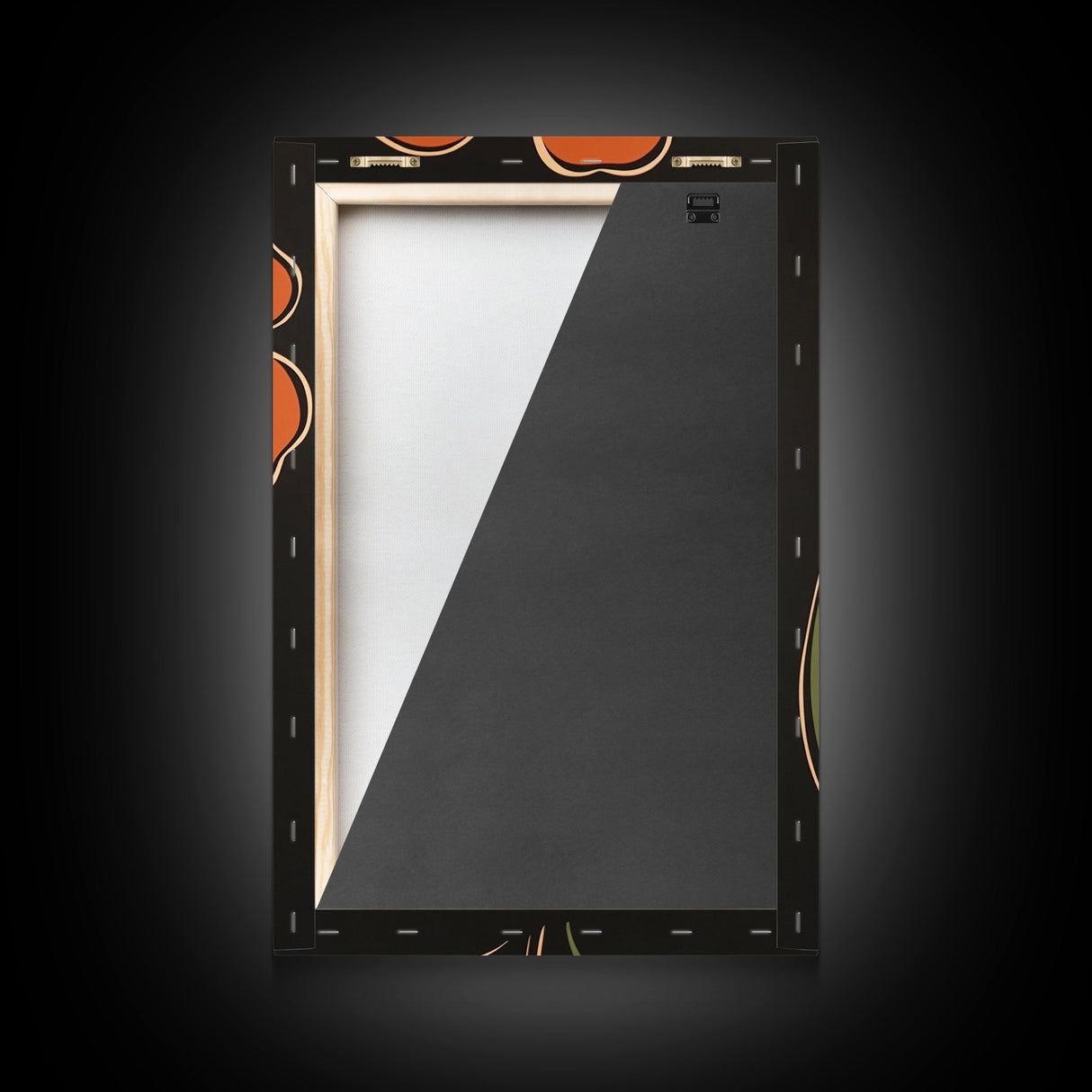 Mid Century Modern Floral Print, Orange Flower on Black Background, Framed Canvas Print
