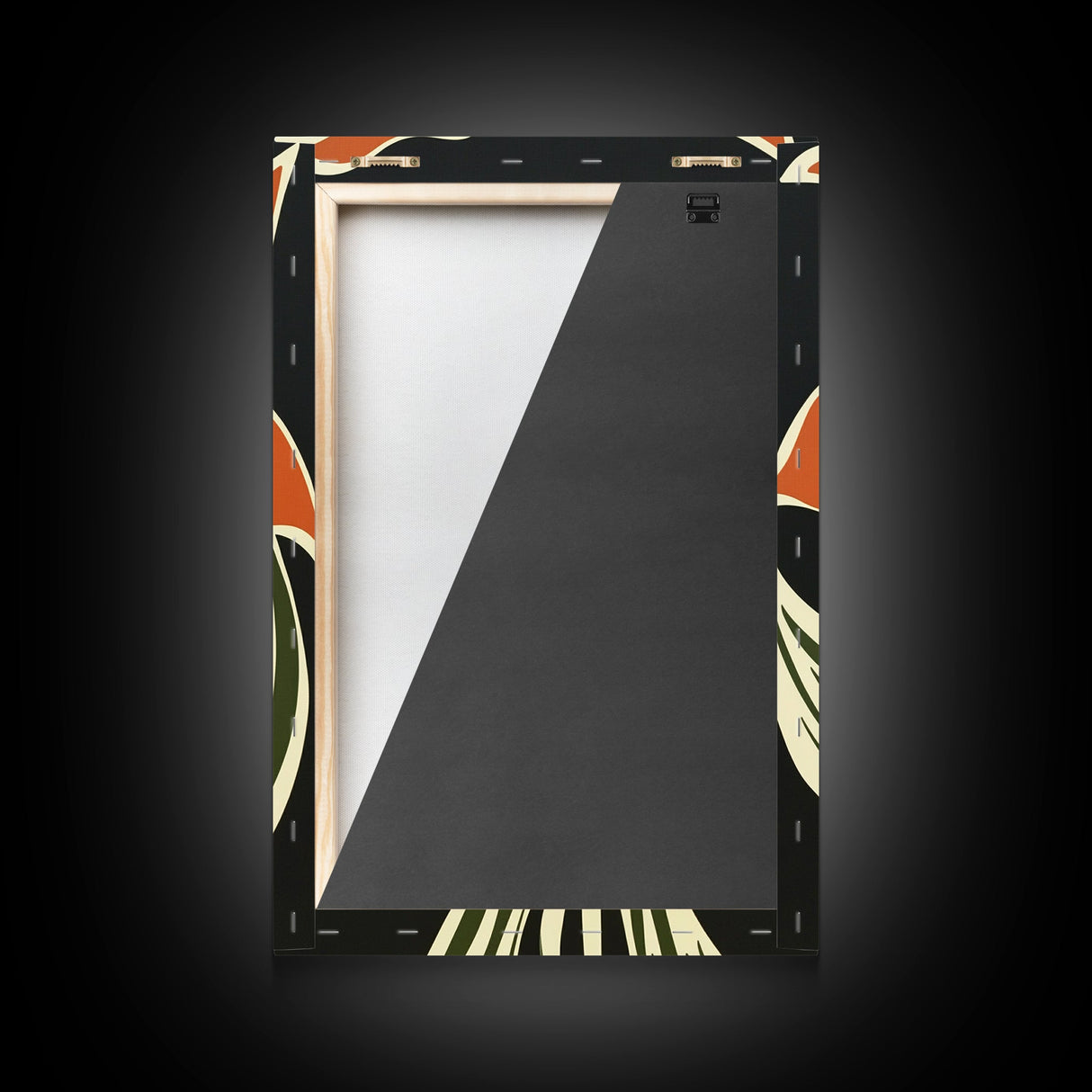 Orange Flower on Black Background, MCM Style Art, Framed Canvas Print
