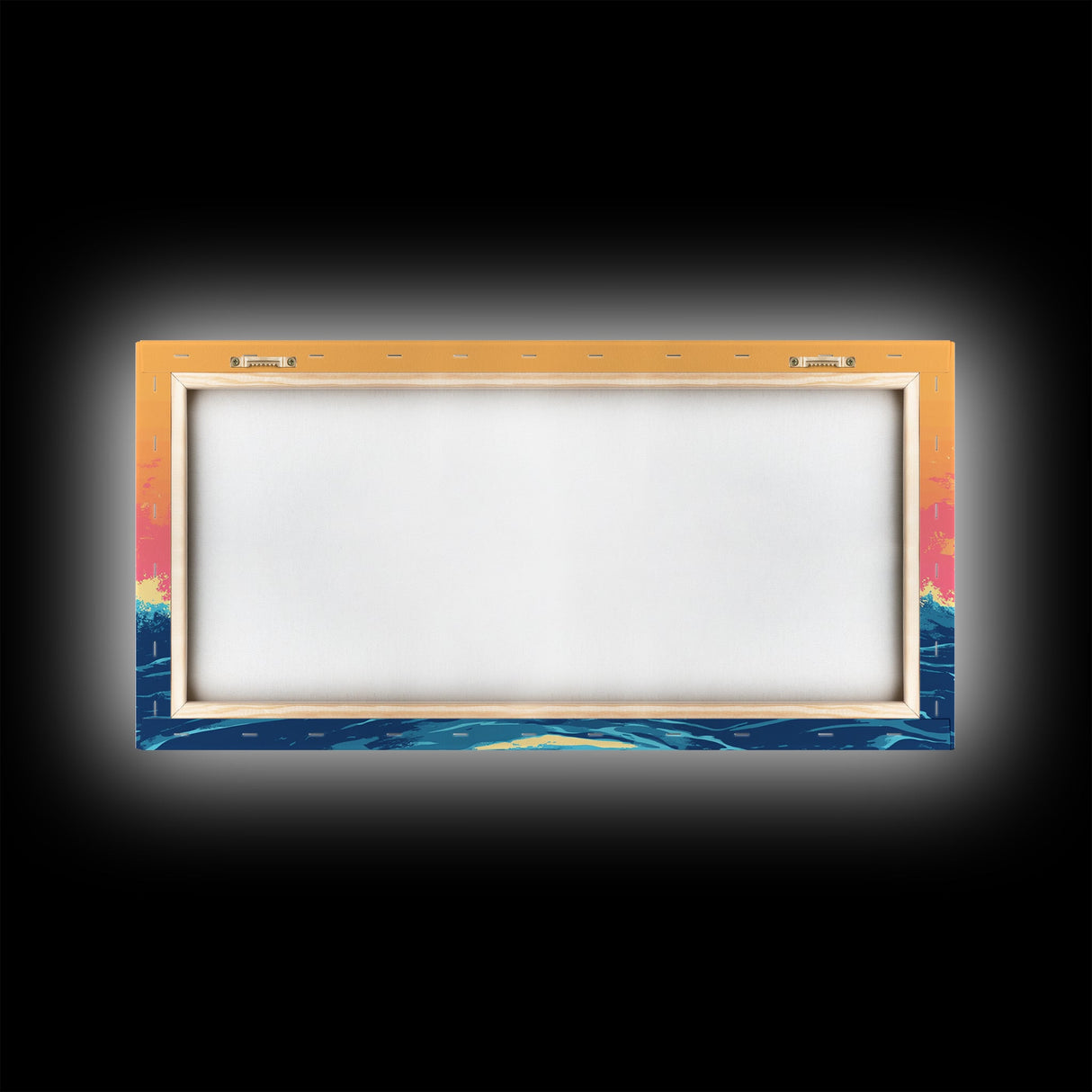 Vaporwave Sunset Over Ocean Waves Framed Canvas Print, Retro Vibes Wall Art