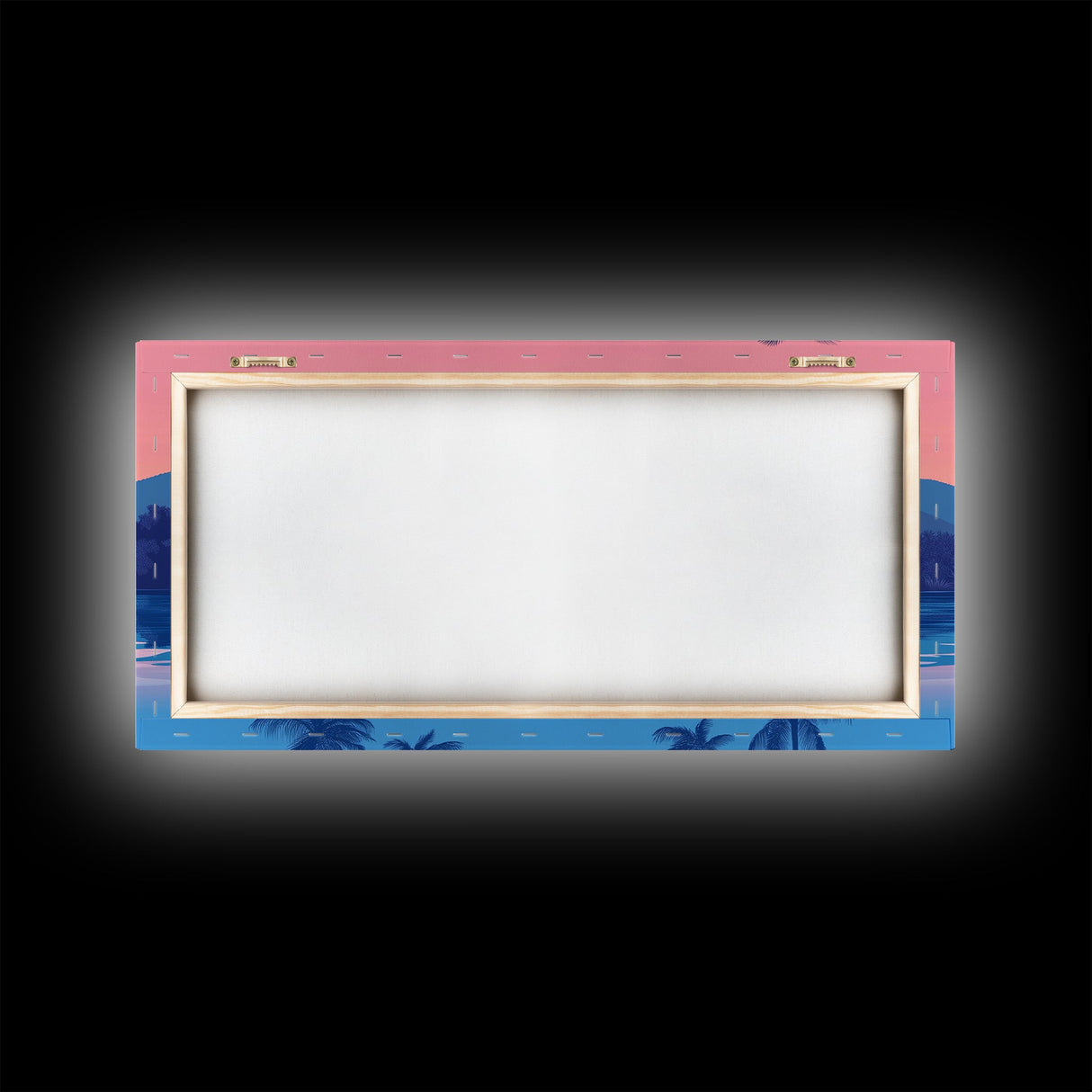 Abstract Vaporwave Sunset Over A Beach Landscape, Framed Canvas Print, Modern Art, Unique Wall Decor, Framed Canvas Art