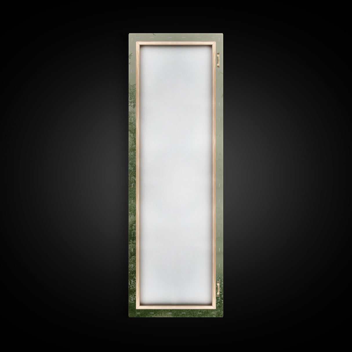 Misty Green Botanical Scene - Framed Canvas Print Showcasing Wabi Sabi Art Style with Tranquil Tree Landscape