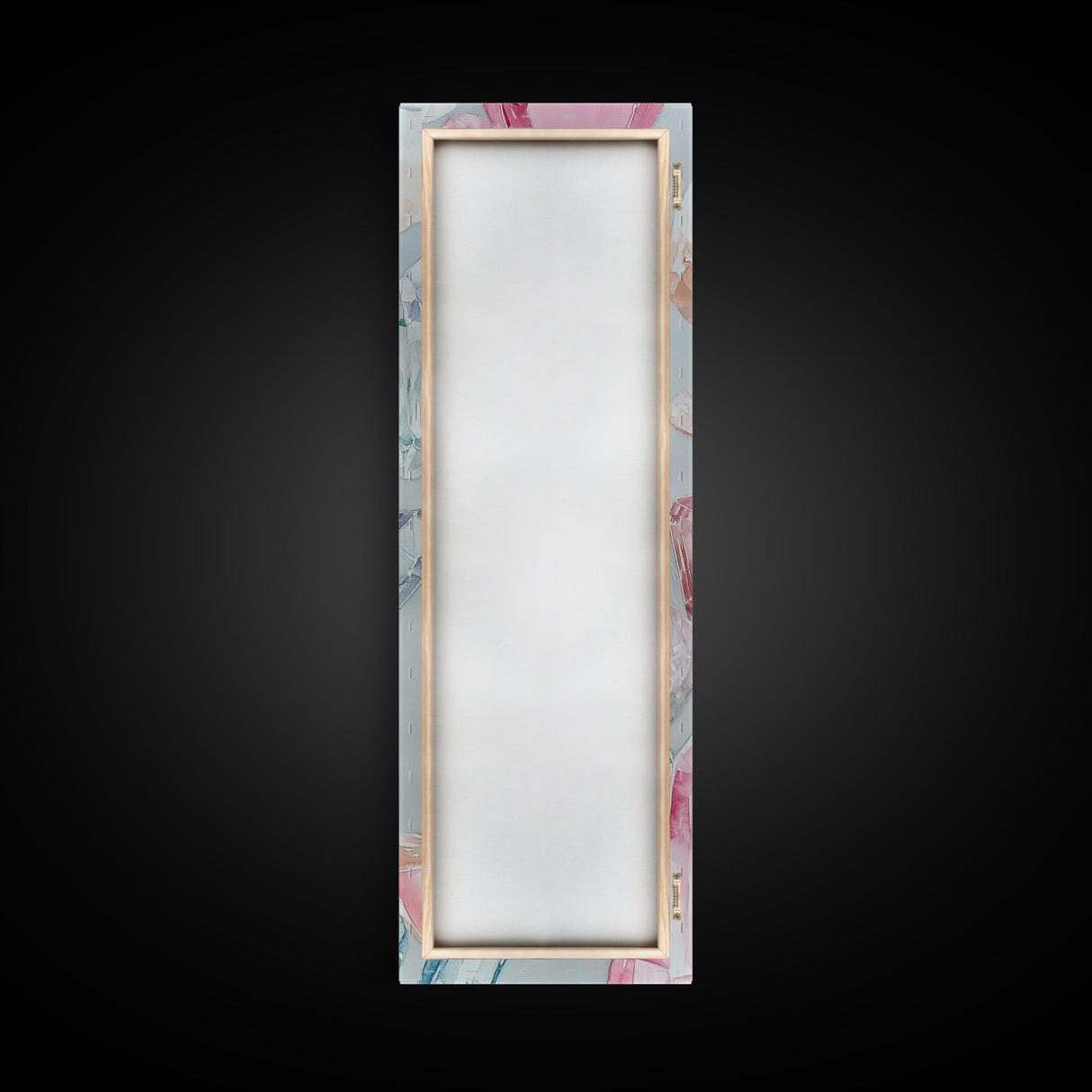 Gemstone Watercolor Painting Framed Canvas Print, Whimsical Pink Abstract Wall Art, Geometric Skinny Vertical Bedroom Art