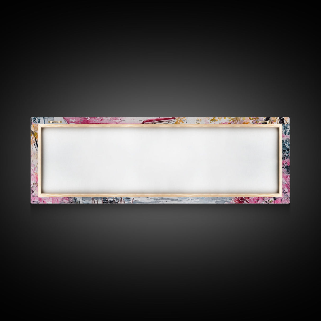 Parisian Cafe Cherry Blossom Painting Framed Canvas Print Extra Wide Art Horizontal Wall Art Rustic Above Sofa Decor