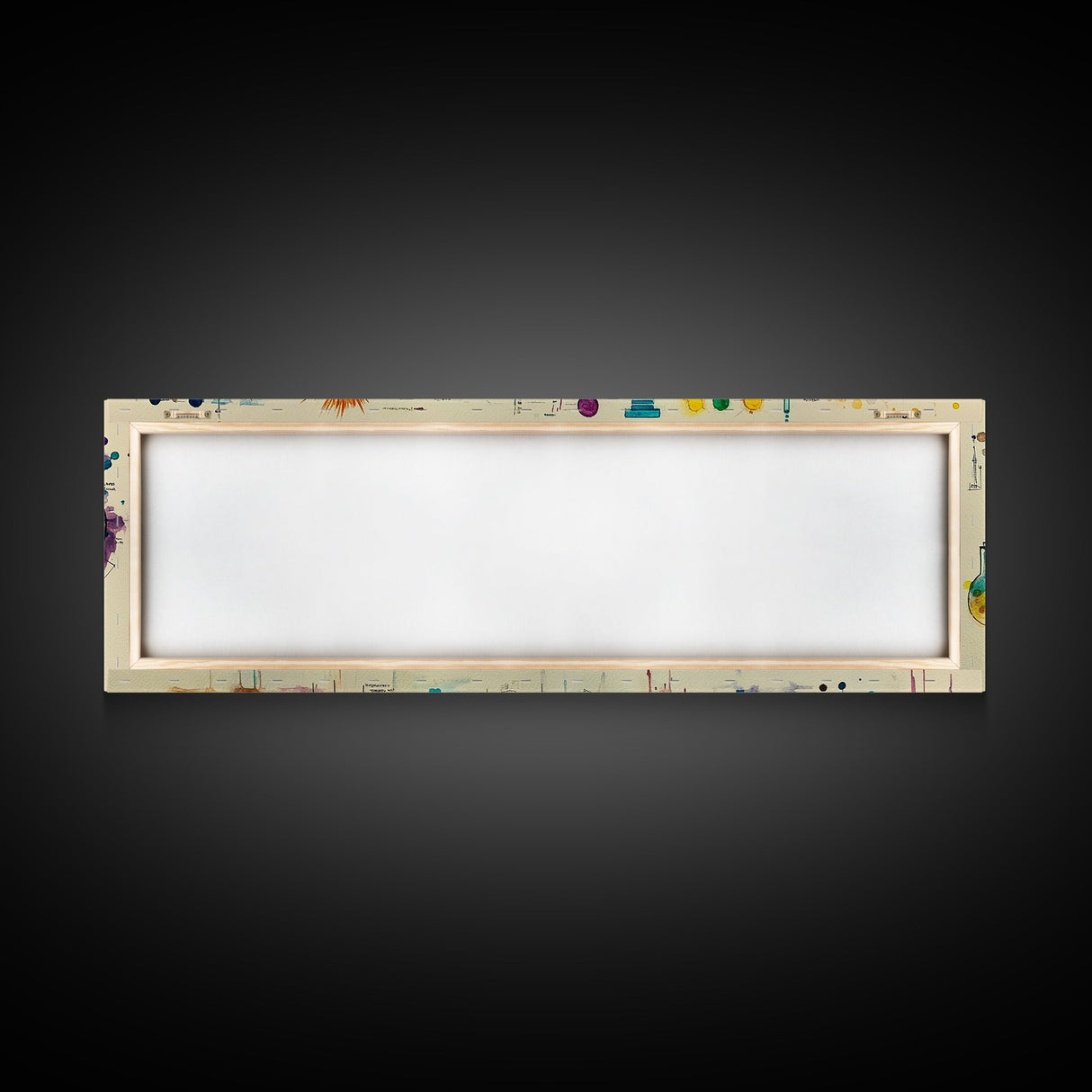 Framed Canvas Print of Science Art with Abstract Diagrams, Therapy Art, Brain Art, Panoramic Wall Art, Horizontal Living Room Art
