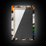 Geometric Abstract, Black and White with Green and Yellow Accents, Modern Minimalist Wall Art, Framed Canvas Print, Office or Loft Decor