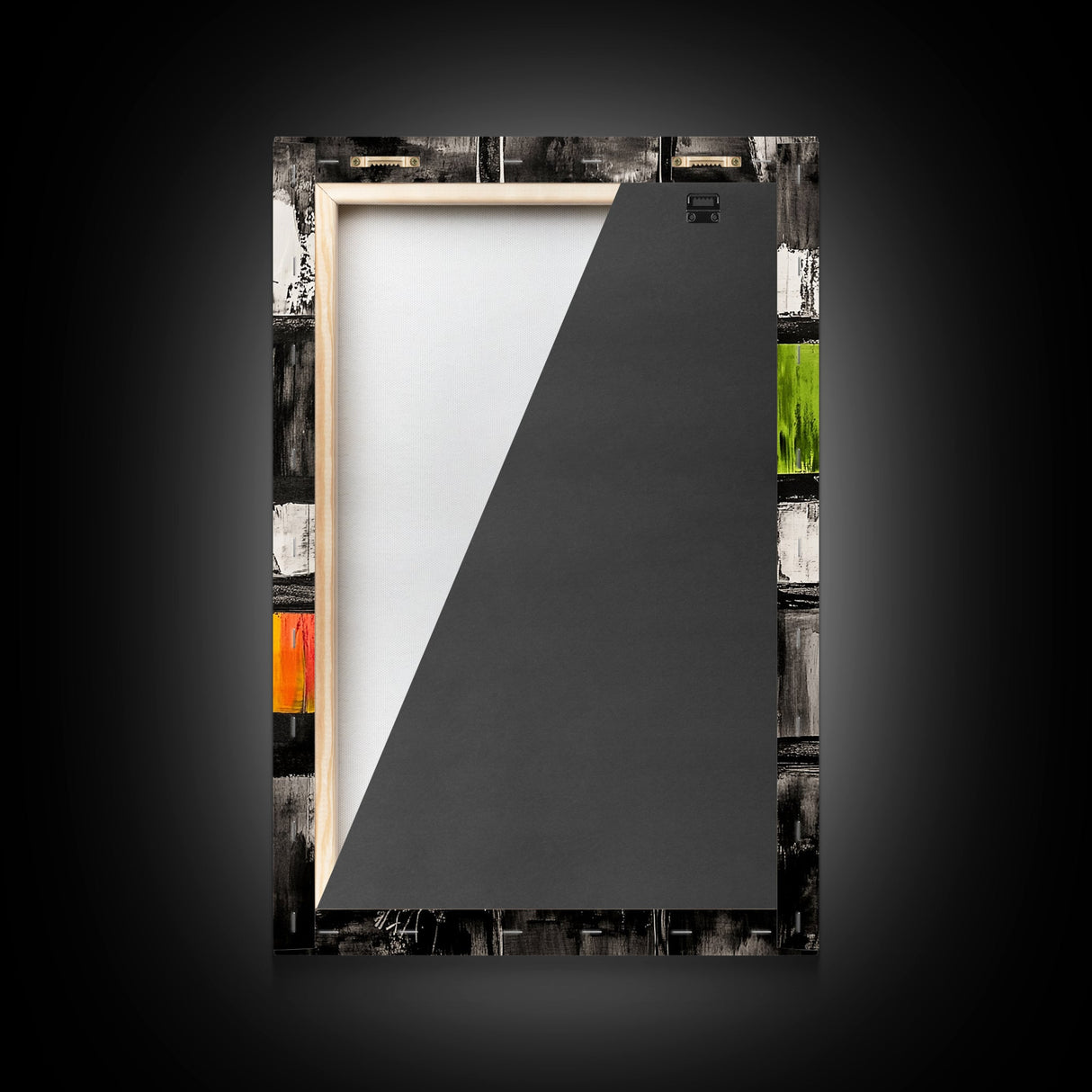 Modern Window Abstract, Black and White with Green and Yellow, Geometric Wall Art, Contemporary Interior Design, Framed Canvas Print