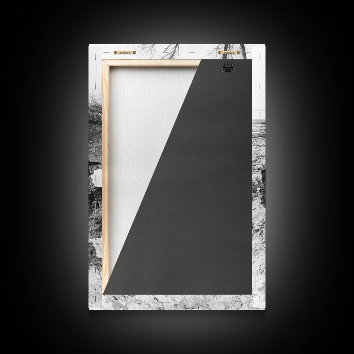 Reflected Trees Pool, Black White Nature, Moody Autumn Wall Art, Rustic Minimalist Style, Framed Canvas Print, Entryway Home Decor