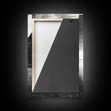Remote beach reflection, lone hiker wanderlust, coastal rockscape, black white dreamscape, Framed Canvas Print, living room moody decor