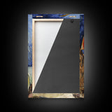 Halloween Vampire Bat with Pizza Under Full Moon Framed Canvas Print, Humorous Wall Art, Home Decor, Whimsical Decor, Gift Idea, Spooky Fun