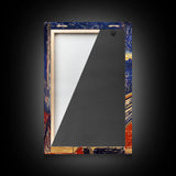 Spooky Skeleton Dude Eatin' a Pizza, Starry Night Inspired Funny Halloween Art, Framed Canvas Print