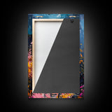 Haunted House with Glowing Windows Framed Canvas Print, Halloween Wall Art, Spooky Art, Home Decor, Living Room Decor, Gothic Artwork