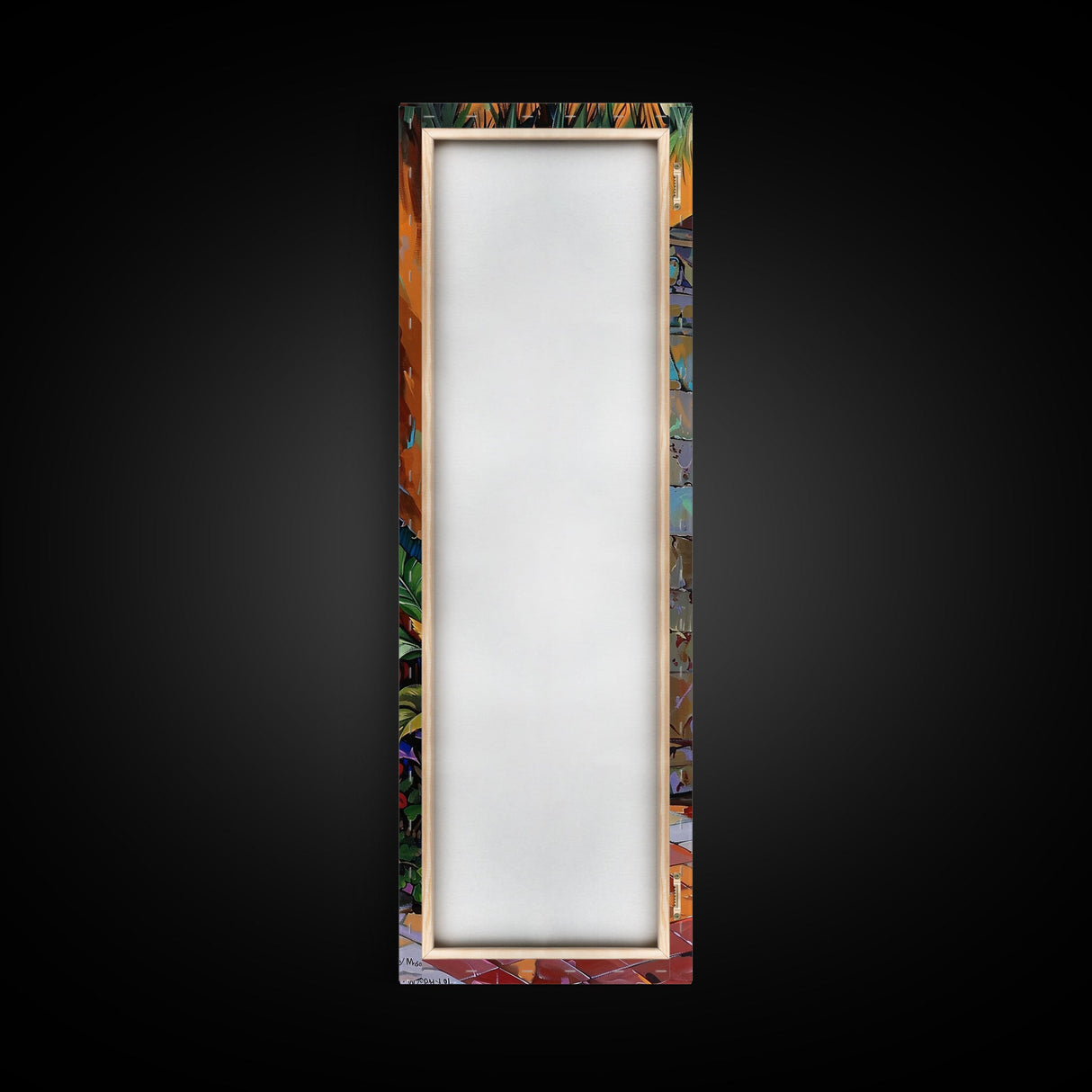 Colorful Tiki Wall Art Print Framed on Canvas, Long Narrow Wall Art for Beach House, Beach Themed Decor, Textured Canvas Painting Printed