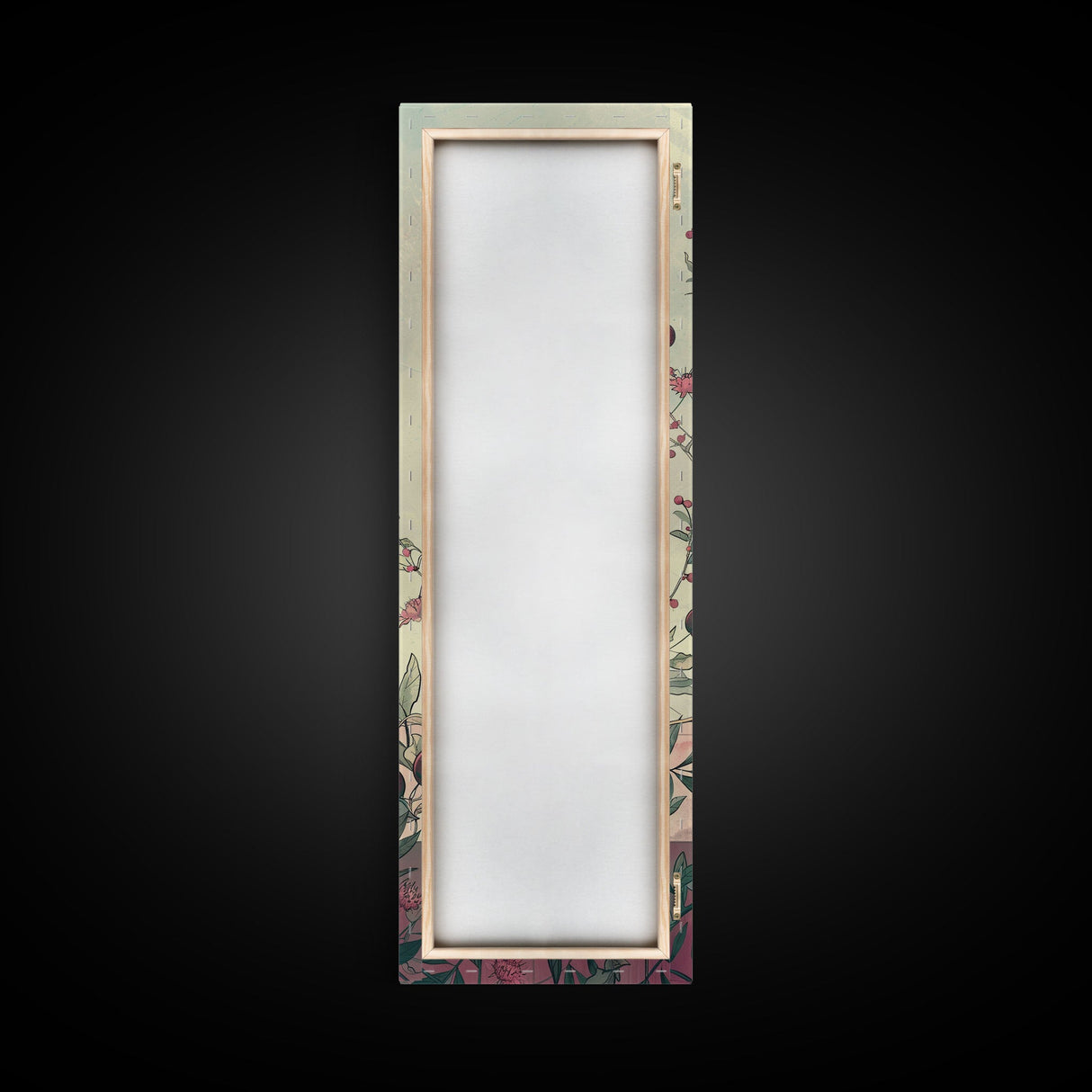 Skinny Art of Still Life with Elegant Glass Bottle and Floral Accents – Japanese-Inspired Framed Canvas Print