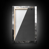 Lone Horn, desert minimalism, rustic western art, wabi sabi decor, moody photography, framed canvas print, black and white, southwest art