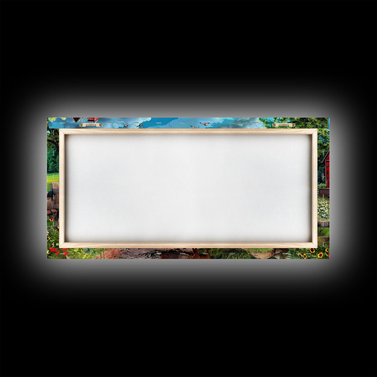 Green Tractor and Red Barn with Farm Animals, Vibrant Rural Art, Framed Canvas Print, Country Wall Decor, Living Room Decoration