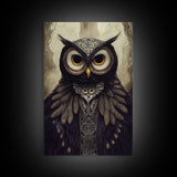 Portrait of an owl, Cool Owl art, Framed Canvas Print, Ready To Hang Framed Wall Art, Living Room Wall Hanging