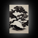 Black and White Bonsai Tree, Framed Canvas Print, Ready To Hang Framed Wall Art, Living Room Wall Hanging
