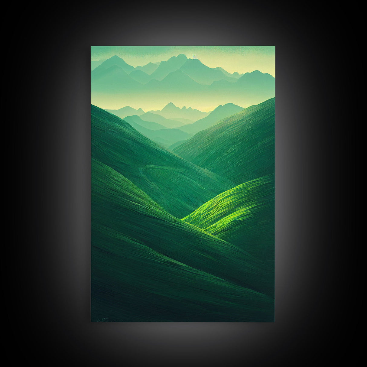 Emerald Green Landscape, Rolling Hills of Ireland, Framed Canvas Print, Ready To Hang Framed Wall Art, Living Room Wall Hanging