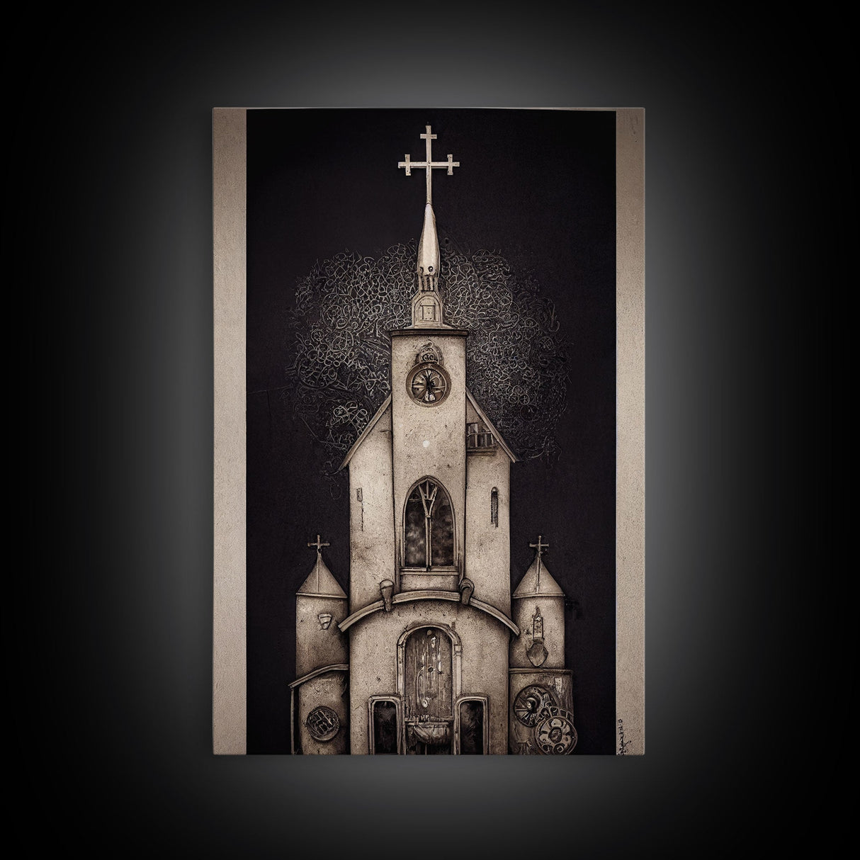 Gothic Church, Framed Canvas Print, Ready To Hang Framed Wall Art, Living Room Decor