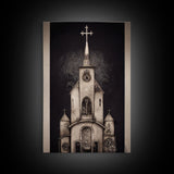 Gothic Church, Framed Canvas Print, Ready To Hang Framed Wall Art, Living Room Decor