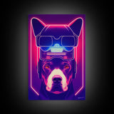 Cyberpunk Pitbull Portrait, Futuristic Dog Portrait, Framed Canvas Print, Ready To Hang Framed Wall Art, Living Room Wall Hanging
