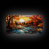 Stained Glass Style Wall Art Canvas Print Fall, Framed Wall Art, Seasonal Decor, Fall Seasonal Art, Fall Centerpiece Decor, Fall Home Decor