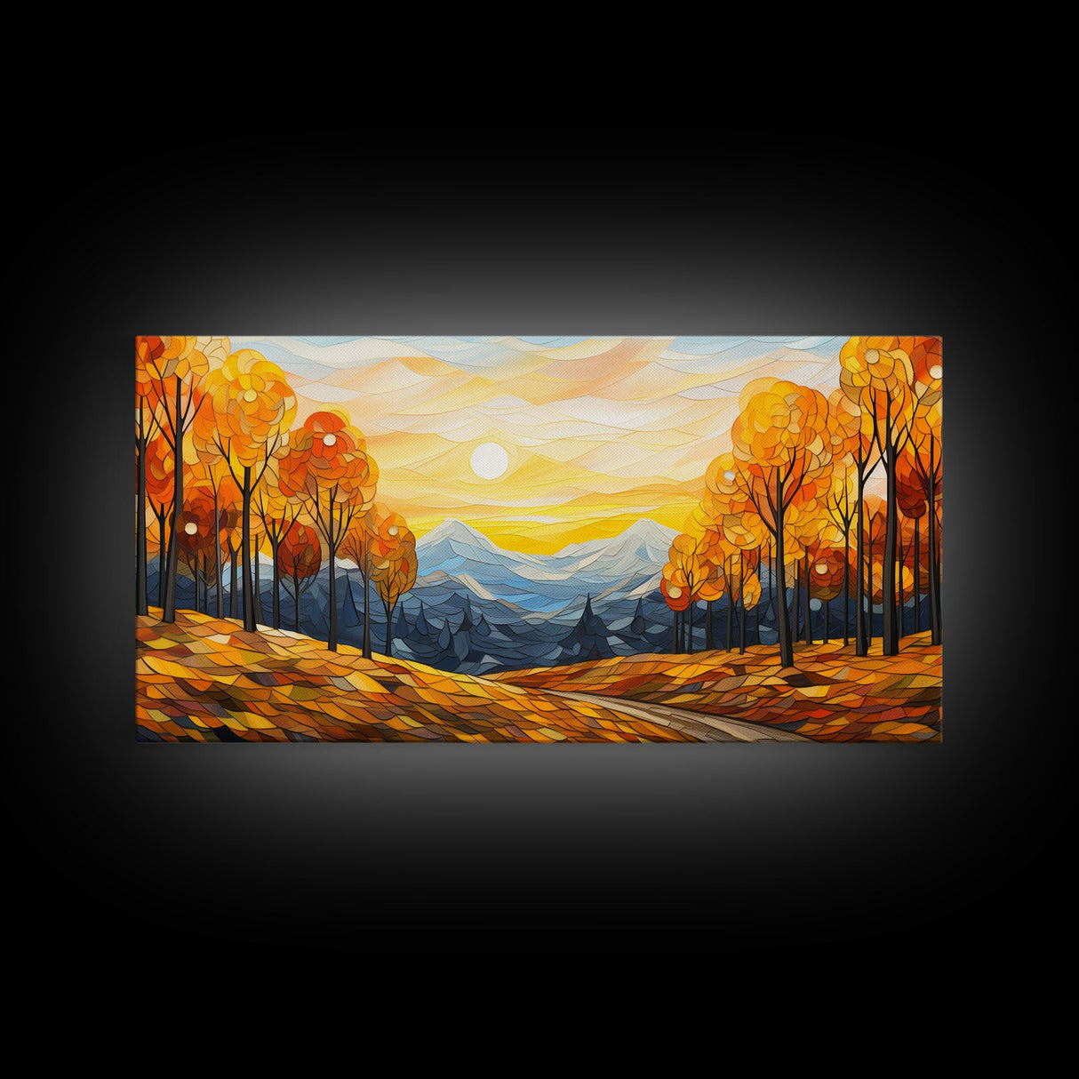 Fall Trees, Autumn Wall Art, Abstract Nature Painting, Sunset Art, College Dorm Decor, Camper Wall Decor, Canvas Wall Art, Panoramic Art