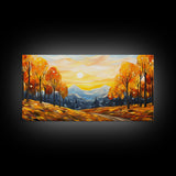 Fall Trees, Autumn Wall Art, Abstract Nature Painting, Sunset Art, College Dorm Decor, Camper Wall Decor, Canvas Wall Art, Panoramic Art
