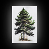 Pine Tree Watercolor Wall Art Canvas Print - Vibrant Colorful Nature Scene Artwork, lakehouse art