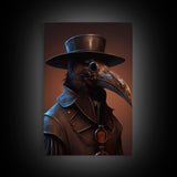 Plague doctor raven, black plague art, framed canvas print