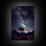 Starry night sky over the plains of Texas,  beautiful farmhouse art, primitive art, framed canvas print