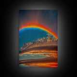 Rainbow Art, Framed Canvas Print, Rainbow Painting, Colorful Cloudy Sky wall decor