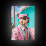 Shiba Inu Wall Print, Dog Wall Art, Dog With Shades, Pink Suit, Funny Wall Art, Framed Wall Art, Framed Canvas, Wall Print, Wall Canvas