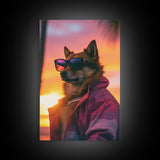 Shiba Inu Wall Print, Dog Wall Art, Dog Sunglasses, Dog In Pink Tracksuit, Funny Art, Framed Wall Art, Framed Canvas, Wall Print
