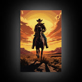 Cowboy Wall Decor, 12x18 Art Print, Equestrian Wall Art, Western Decor, Southwestern Art, Wild West Painting Wall Art, Framed Canvas Print