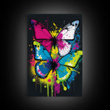 Graffiti Butterfly Art, Framed Canvas Print, Large Wall Art, Contemporary Punk Art, Butterflies, Pop Art, Paint Splatter Art